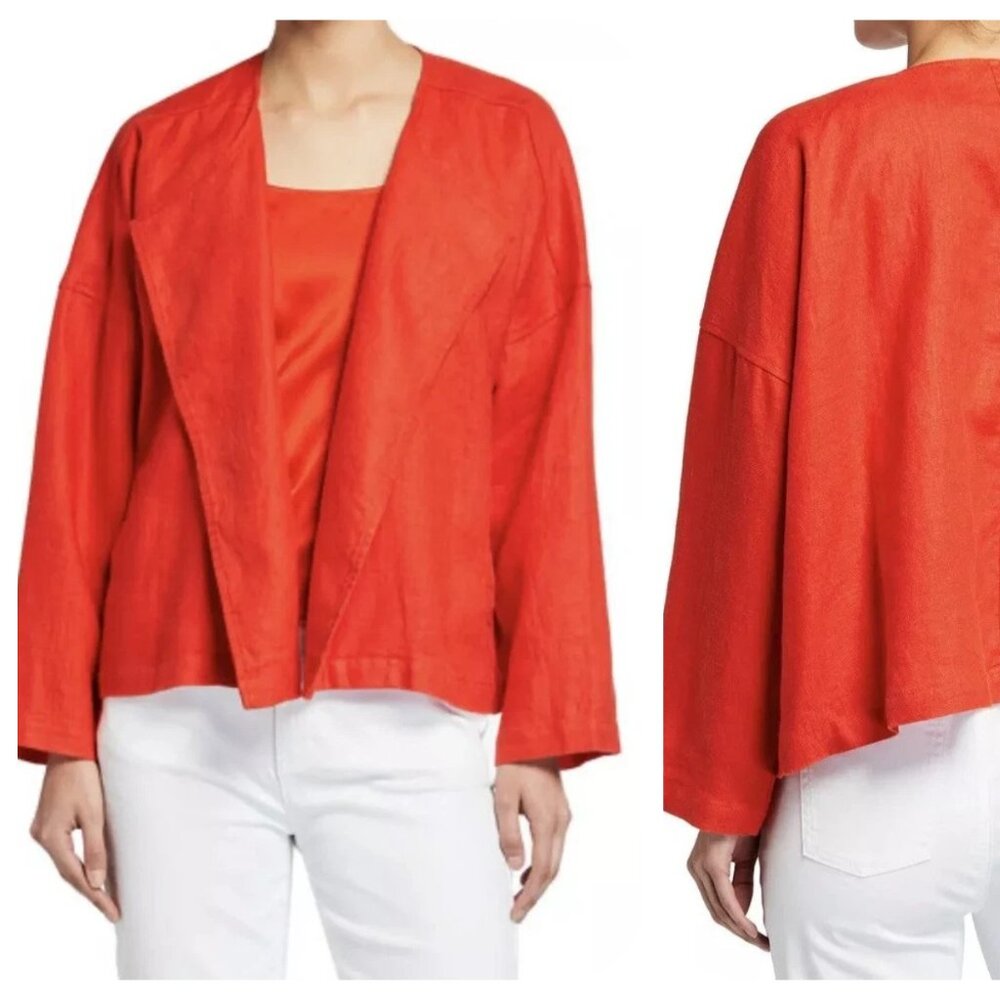 NEW EILEEN FISHER Jacket Plus 2X Organic Linen Orange Double Breasted $278